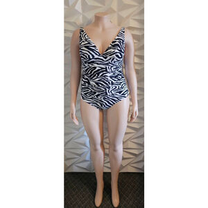 ANNE COLE Zebra Shirred Swimsuit Size  16 NWT